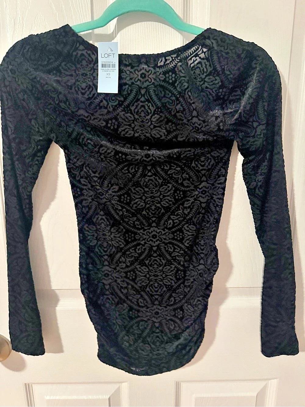 LOFT Paisley Long Sleeve Top in Black Size XS NWT